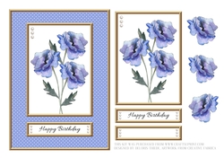 Blue Poppies In Polka Dot Frame Birthday Topper