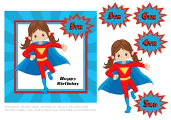 Superhero Birthday Girl Topper (Brown Hair)