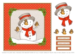 Cute Little Snowman And His Robin Friends (Red)