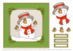 Cute Little Snowman And His Robin Friends (Green)