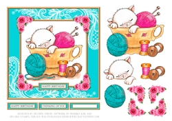 Cute Teacup Kitten Birthday Topper