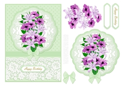 Lovely Spring Flowers On Lace - Birthday Topper - Card Two