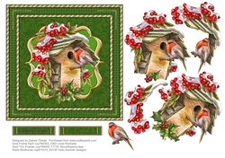 Robins Birdhouse Decoupage Holiday Card