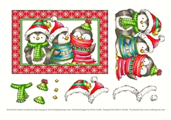 Penguin Trio Card Topper (Red/green)