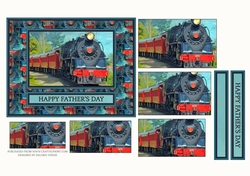 Steam Train Pyramid Fathers Day/Birthday Card (dark blue/red)