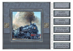 7 X 7 Steam Train Birthday/Fathers Day Quick Card Blue/Gray