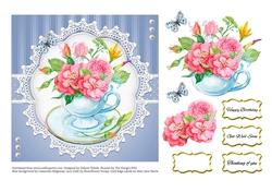 Lovely Watercolor Teacup Flowers Birthday/ Get Well Topper