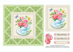 Lovely Watercolor Flowers In A Teacup