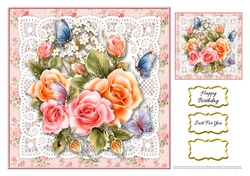 Lovely 7 X 7 Vintage Floral Lace Topper Plus Gift Tag (Pink)