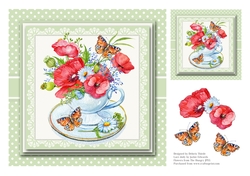 Poppies in a teacup topper plus gift tag (green)