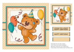 Cute Teddy Bear Birthday Topper Plus Gift Tag