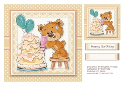 Cute Teddy Birthday Topper Plus Gift Tag