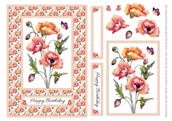 Watercolor Poppies Birthday Topper