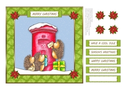 Cute little hedgehogs mailing letters to Santa (grreen frame)