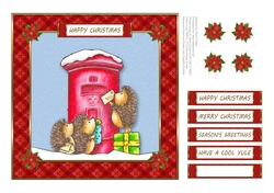 Cute little hedgehogs mailing letters to Santa (red frame)