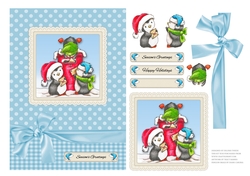Cute Penguins Sending Letters To Santa (Blue)