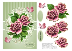 Pink roses and butterflies birthday topper