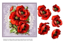 Lovely red poppies on vintage lace doily (purple)