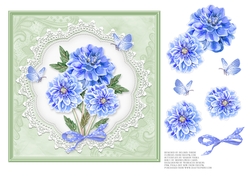 Beautiful dahlias on vintage lace (green)