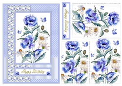 Lovely Blue Watercolor Poppies/Daisies Pyramid Topper