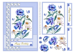 Lovely Blue Watercolor Poppies/Daisies Topper