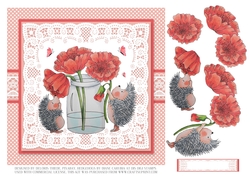 Cute hedgehogs playing in the poppies