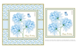 Lovely Watercolor Flowers Birthday Topper (light blue)