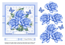 Lovely Blue Roses Birthday Topper