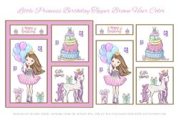 Little princess and unicorn birthday topper (brown hair)