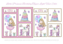 Little princess and unicorn birthday topper (light hair)