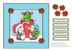 Cute little penguins mailing letters to Santa (blue)