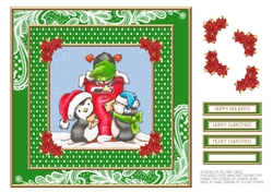 Cute little penguins mailing letters to Santa (green)