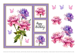 Lovely Watercolor Peonies Birthday Topper (Lilac)