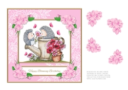 Happy Blooming Birthday - Cute Hedgehogs Topper