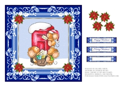 Cute little mice mailing letters to Santa (Blue)