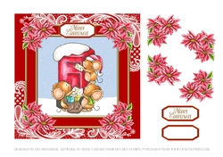 Cute little mice mailing letters to Santa (Red)