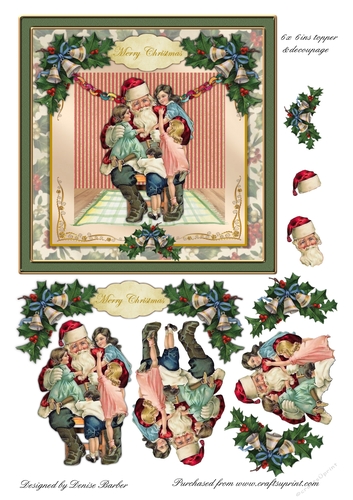 300dpi 6x6in Vintage Christmas Scene - Santa and Children - card no 9
