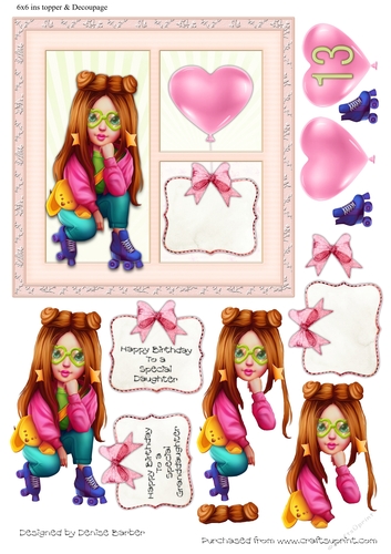 300dpi 6x6in Roller Girl -Teenager -Daughter-granddaughter-other