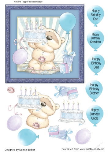 300dpi 6 x 6 ins Topper & decoupage-Birthday Son, Dad, Brother, Grandson, Uncle