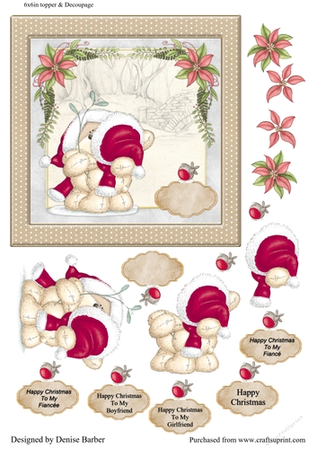 300dpi 6x6ins topper & decoupage- Happy Christmas Boyfriend/Girlfriend/Fiance/Fiancee