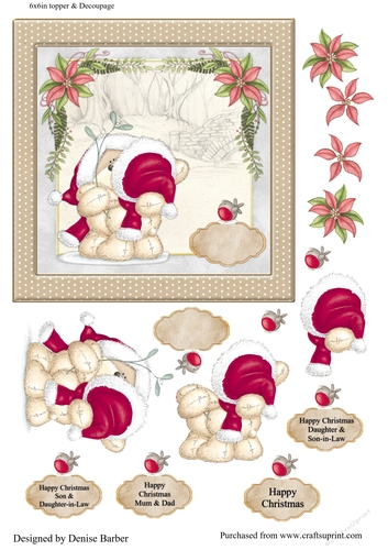 300dpi 6x6ins topper & decoupage- Happy Christmas Mum & Dad, Daughter & Son-in-law, Son & Daughter-in-law