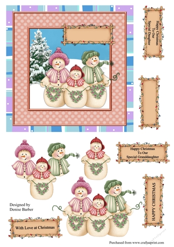 300dpi 6x6ins Topper and Decoupage, Snowman Family-Daughter/Granddaughter