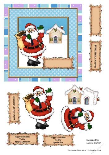 300dpi 6x6 ins topper & decoupage, Santa with Sack, Grandson Son or other