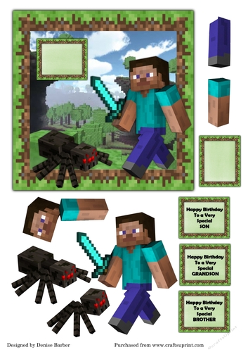 300dpi 6 x 6in Topper & Decoupage, Birthday Son/grandson/brother- Minecraft