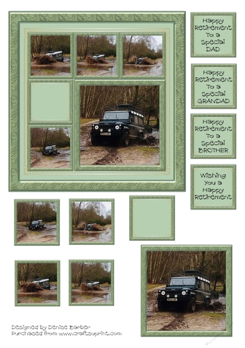 300dpi 6x6ins Topper & Decoupage-Retirement-Land Rover Defender-Dad, Brother, Grandad