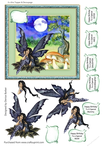 300dpi 6x6in Topper & decoupage - Fairy Scene- Blue- Birthday-Sister/Niece/Mum/Mummy/daughter/Granddaughter