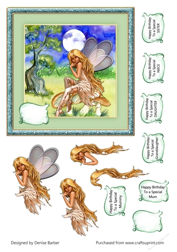 300dpi 6x6in Topper & decoupage - Fairy Scene-Birthday-Sister/Niece/Granddaughter/Daughter/Mum/Mummy