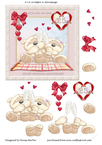 300 dpi 6x6in Topper & Decoupage - Silver (25th) Wedding Anniversary
