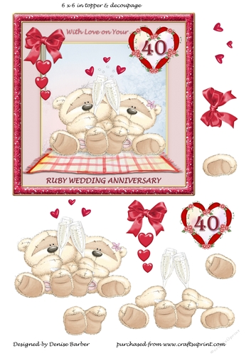 300 dpi 6x6in Topper & Decoupage - Ruby (40th) Wedding Anniversary