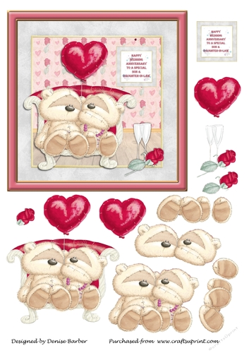 300 dpi 6x6 in Topper & decoupage-Wedding Anniversary-Son & Daughter-in-law- teddies, heart balloon